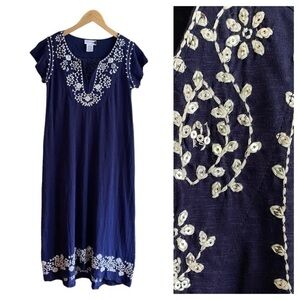 Soft Surroundings Navy Blue Embroidered Embellished Midi Maxi Dress